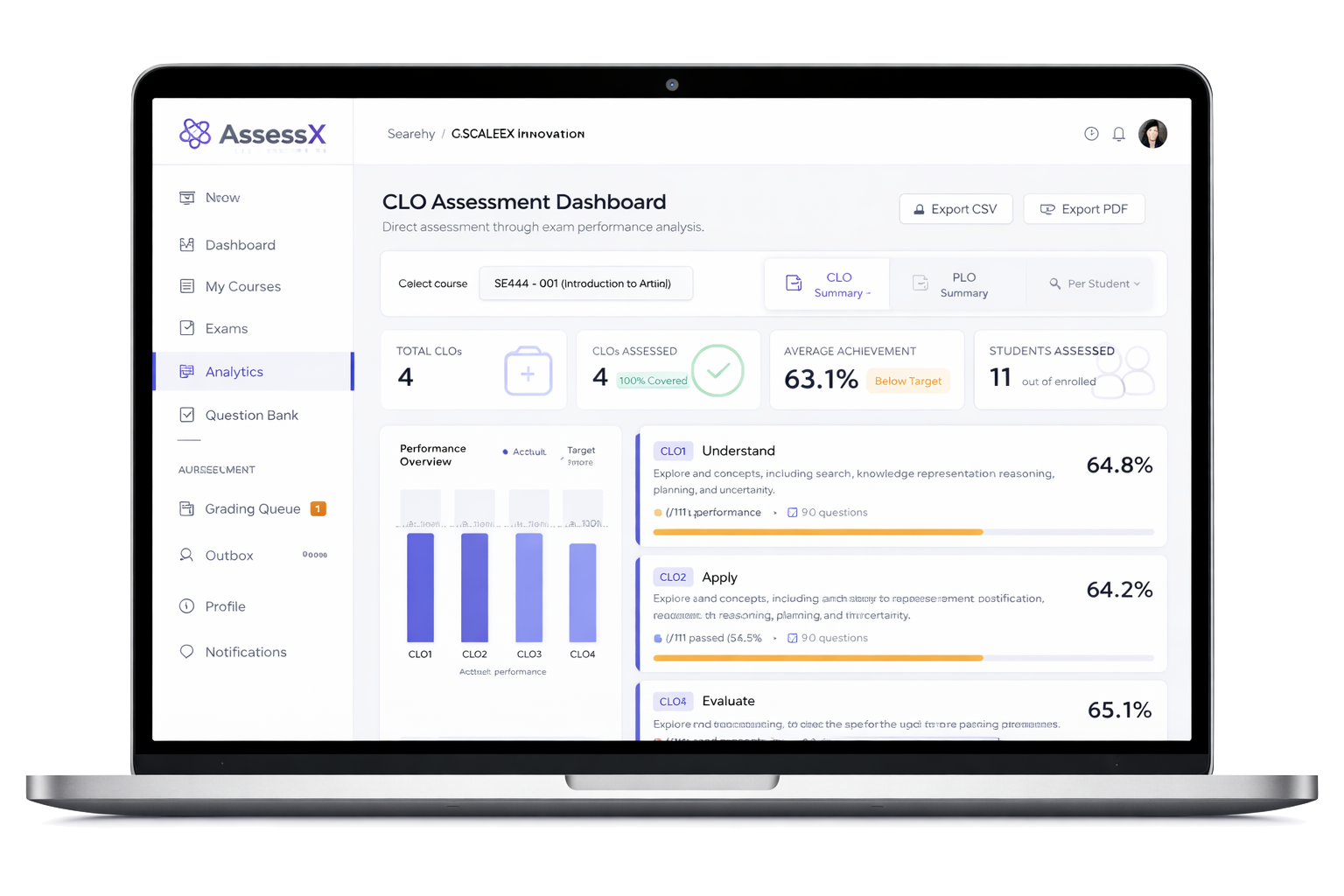 AssessX Dashboard Interface